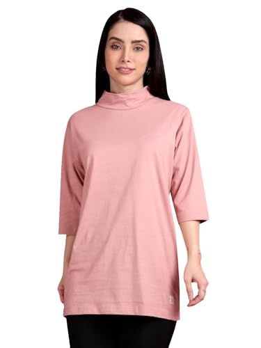 TWIN BIRDS Highneck Longline T-Shirt for Women | Drop Shoulder Re...