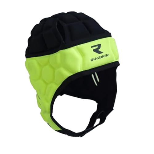 RUGBIER - Casco de Rugby Profesional Pro-C - Adultos y Jóvenes Unisex - Ajustable - Protector de Cabeza Acolchado - Modelo Amarillo Fluor/Negro (XL)