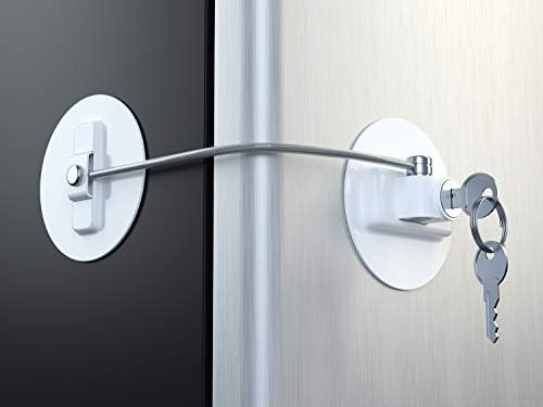 MUIN Highly Secured Refrigerator Lock with Key – Mini Refrigerator Door Lock for Children and Adults – Multi Functional Lock for Securing Fridge, Drawers and Health Products (White)