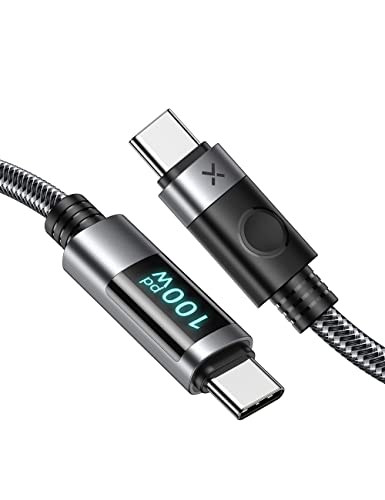 Cable USB C a USB C con pantalla LED, iDsonix 5A PD100W Cable de carga súper rápida Tipo C a tipo C Cable de carga (1.64FT/0.5M) para Mac iPad Thunderbolt Samsung Galaxy Switch PS5 Dispositivo USB C Cover