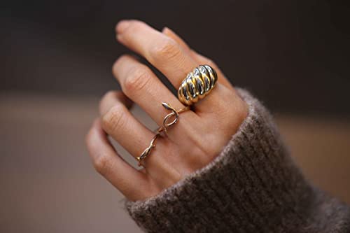14K Solid Gold Croissant Ring | 14K Real Gold Twisted Dome Ring | Gold Chunky Ring For Women | Thick Band Ring | 14K Solid Yellow Or White Gold Necklace | Gift For Her #TOP6
