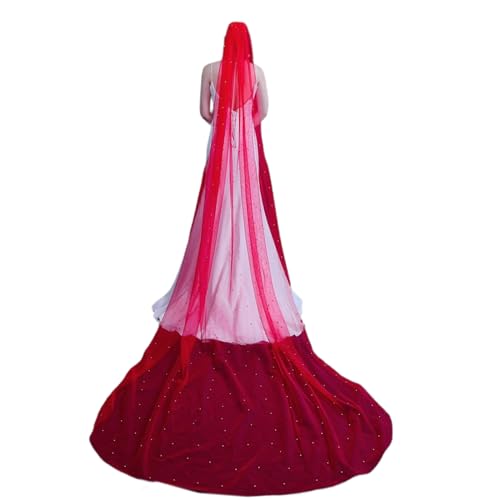 Cadeau de mariée romantique avec ce long voile avec perles cloutées pour fête d'EVJF