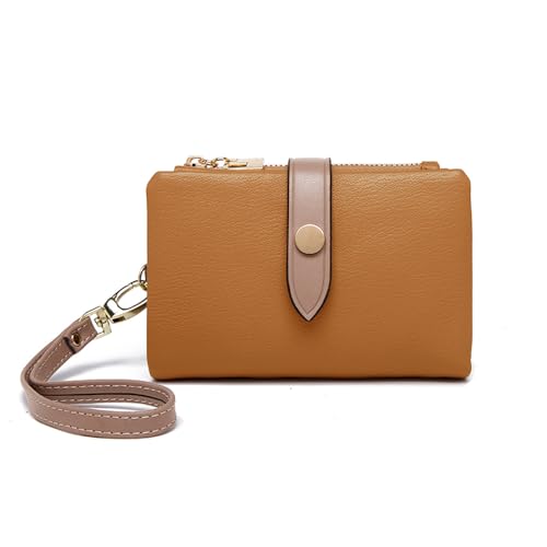 Genuine Leather Wallet for Women RFID Blocking Trifold Wristlet with Zipper Coin Pocket Brown (Brown)