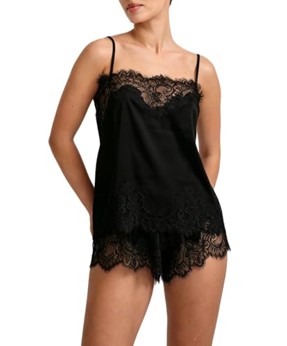 Image of ROAONOCOMO Women Lace Trim Pj Shorts Set Square Neck Coquette Tank Top Silk Satin Pajama Set Babydoll 2 Piece Shorts Outfit