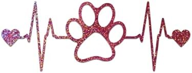 Dog Paw Heartbeat Decal Vinyl Sticker Auto Car Truck Wall Laptop | Pink Holographic | 7.5" x 2" image 2