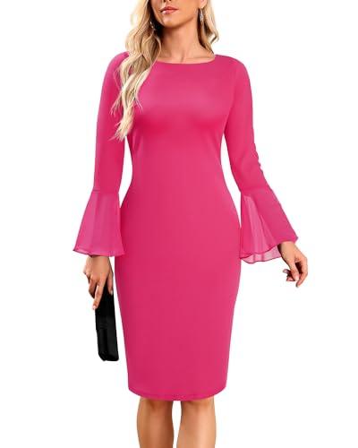 Pinup Fashion Work Dresses for Women Business Long Sleeve Fall Bodycon Pencil Knee Length Sheath Elegant Dress