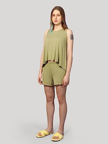 Image of Evolove Women's Micro Modal Round Neck Sleeveless Night Suit /Top & Short Set Super Soft Comfortable (Modal-Shorts Set)