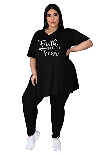 Women's Plus Size Two Piece Outfits Loungewear Sets Summer Oversized Tshirts Long Sweatpants Sweatsuits Sets