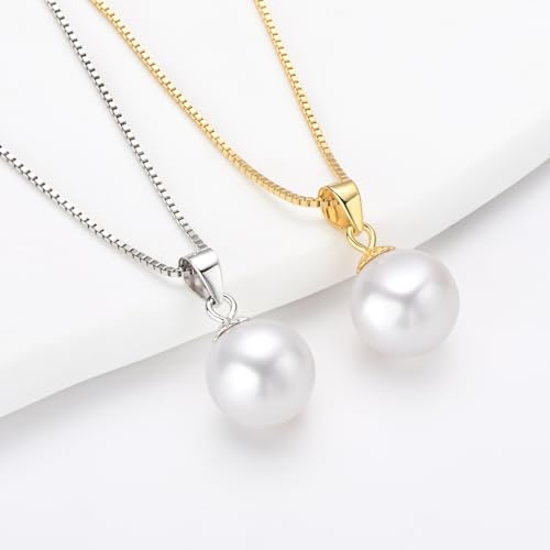 Simple Pearl Necklace for Women, 925 Sterling Silver Freshwater Cultured Single Pearl Pendant Necklaces, Anniversary Birthday Wedding Jewelry Gifts for Mom Wife Daughter2