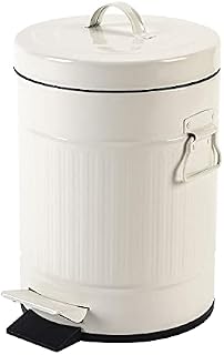 Bathroom Bin with Lid, Small White Waste Basket For Home Bedroom, Retro Step Garbage Metal Bin With Soft Close, Vintage Office Pedal Trash Bin, 5 Liter/ 1.3 Gallon