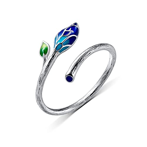 Bague ajustable femme argent 925 vintage anneau ouvert feuille romantique
