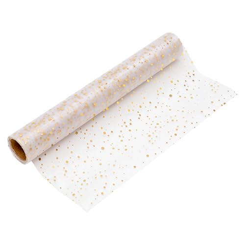 100%Mosel Camino de Mesa de Organza Punteado, Dorado (28 cm x 5 m), Elegante decoración de Mesa para Navidad y Adviento, decoración Festiva