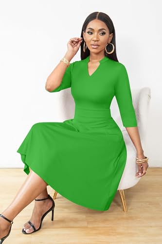 Image of Nmoder Casual Dresses for Women Semi Formal Fit and Flare 3 /4 Sleeve A-line Church Work Dress with Pockets