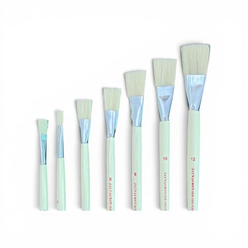 Image of Hog Hair Banner Paint Brush Set | Natural White Bristle Brushes for Broad Strokes, Background Washes, Oil & Acrylic Painting, Smooth Coverage & Texture Effects | Sizes 2-12, Set of 7