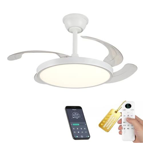 FAN PROJECT Ventilador de Techo con Luz LED Regulable y App – Motor DC Ultra Silencioso Bajo Consumo – Lámpara Ventilador Techo Moderno para Salón/Dormitorio con Temporizador (Blanco, 92 cm)