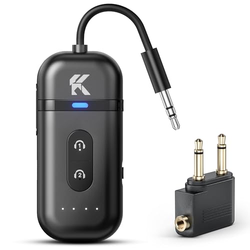 2-IN-1 Bluetooth 5.4 Adapter Transmitter Blue-Tooth Splitter für 2 Kopfhörer wie Airpods Bluetoo th Adapter with 3.5mm Aux Audio Jack for Travel Aviation Television Flugzeug TV Audio Car