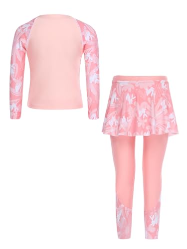 Kids Girls 2Pcs Swim Top and Pantskirt Sun Protection Bathing Suit Long Sleeve Rash Guard Swimsuit4