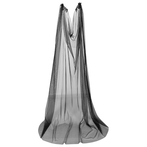Long Elegant Black Lace Bridal Shawl for Wedding Dress Accessories Romantic Tulle Cape Wrap Outdoor Ceremony