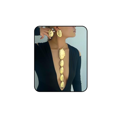 Chunky Statement Jewelry Set – Oversized Geometric Hammered Gold Earrings