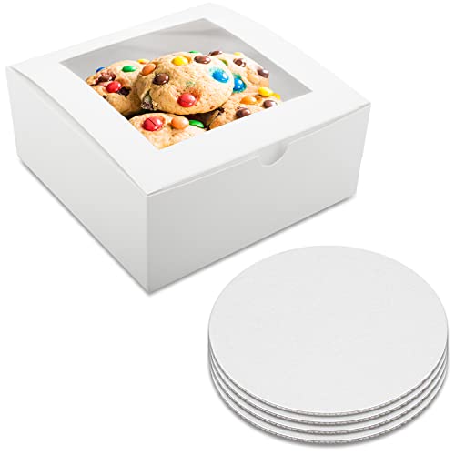 Black Friday Clearance Bakery Boxes, Cake Box (8 x 8 x 4) with Cake Boards 8 Inch, Cardboard, for Baked Goods, Treat Box with Window, Gift Box - With Lid , Pie Window Box, Round Cake Board, Pastry Supplies - 10 Pack of Each