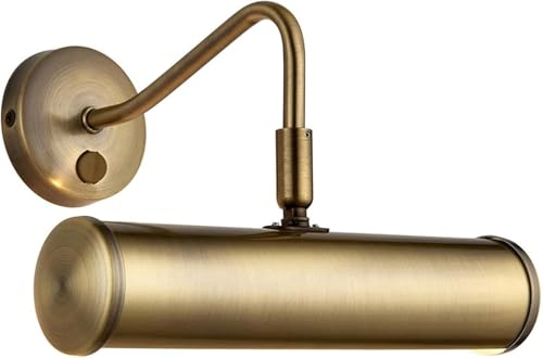 National Lighting Traditional Decorative Picture Light - Antique Brass Finish LED Picture/Display Wall Lamp with Rocker Switch 230mm - Compatible with 6.2W LED E14 (Not Included)