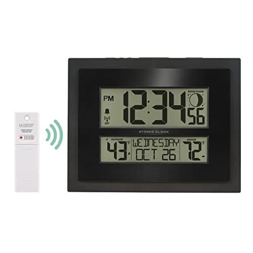 La Crosse Technology 513-75624-INT Digital Atomic Clock With Outdoor Temperature And Moon Phase,Black thumb #1