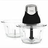 H.Koenig Mini Hachoir Electrique Noir Mat Chrome LEO9 Résistant Bol Verre Gradué 1L Lame...