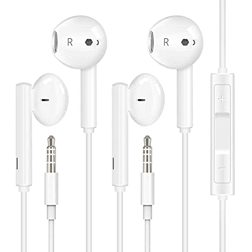 [2 Piezas] Auriculares In Ear, 3.5mm con Cable y Microfono, Nueva Espuma Viscoelástica, Cable Duradero, Graves, Earphones para iPhone, iPad, Samsung, Huawei, Gaming, Deportivos, Ordenador Cover