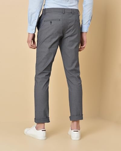 Image of Blackberrys Men's Polyester Blend Self-Design Slim Fit Casual Trousers