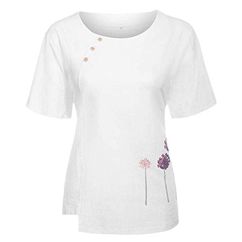 Preisvergleich Produktbild PPPPA Damen Herbsthemden, langärmelige Rundhalsausschnitt lose Spitze bestickte T-Shirt Tops Damen Damen tägliche Reise tragen Retro Mode Retro Mode Retro Baumwolle und Leinen Stickerei Freizeithemd