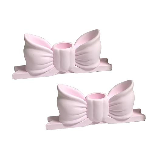 Candle Holder Set of 2, Bow Candlestick Holders Fit 0.59 Inch Candles, Gypsum Candelabra Decorative Candle Stand Centerpiece for Table Wedding Dinning Party (Pink-2PCS)