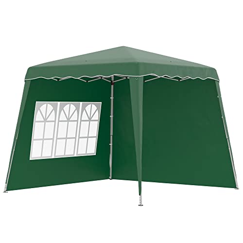 Outsunny Carpa Plegable Pop-up 3x3 m Cenador Pabellón de Jardín con 2 Paredes Laterales Altura Ajustable y Bolsa de Transporte Protección UV50+ Impermeable Gazebo para Camping Fiestas Exterior Verde
