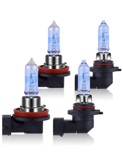 Image of NEWBROWN H11 & 9005 /HB3 Headlight Bulbs Combo, 5000K Super White Light Long Life Replacement Halogen Headlight Bulb (H11 & 9005, 4 Pack)