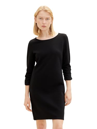 Tom Tailor Denim Damen Basic Kleid mit Raffarm, 29999 - Black, XXL