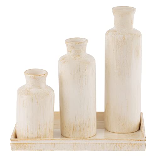 Rustic Luxe Vases For Decor - 3 Piece Shelf Decor Accents Vase Set - Rustic Vases For Modern Farmhouse Decor - Home Decorations For Living Room, Dining Room, Kitchen, Bedroom & Fireplace Decor #TOP4