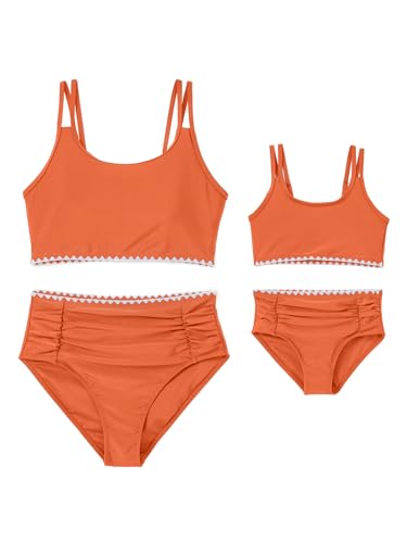 Image of IFFEI Mommy and Me Swimsuits High Waisted Bikini Sets for Women and Girls Two Piece Bathing Suit Swimwear