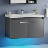4ever2buy 31' Floating Bathroom Vanity with Sink, Modern Bathroom Vanity with LED Light, Wall Mounted Sink Cabinet with 2...