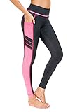 Sugar Pocket Women's High Waist Tummy Control Workout Legging with Pockets Athletic Sports Leggings Pants S (Light Grey/Pink)