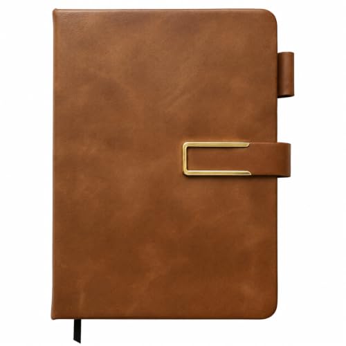 A5 Faux Leather Notebook 200 Lined Pages Journal with Elastic Closure for Work Study Meetings & Daily Writing Coffee Brown
