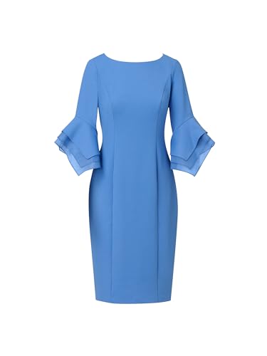 Image of Adrianna Papell Stretch Knit Crepe Sheath Dress with Tiered Organza Bell Sleeve