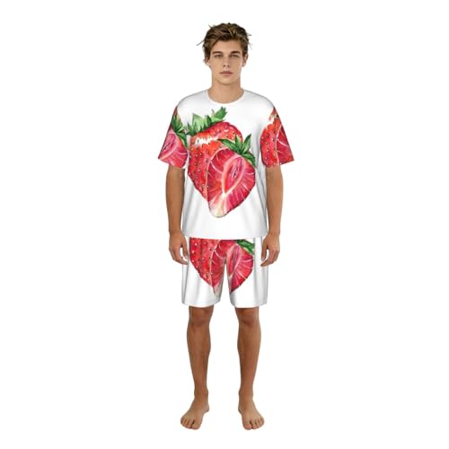 Pyjama homme imprimé fraise en coton léger pour l'été