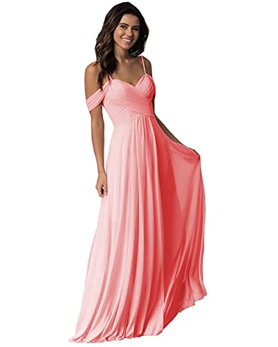 WTWVIAN Donna A-Line fuori dalla spalla pavimento-lunghezza chiffon con volant