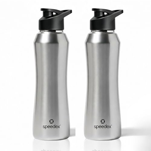 Image of Speedex Stainless Steel Water Bottle 1 Ltr, 1000 ml Metal Bottle For Daily, Office, School, Gym, Travel Use for Men, Women, Kids, Adults-Leak Proof Sipper Cap, BIS Approved, Silver, Set of 2
