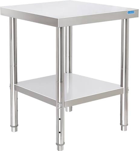 KUARBARR Stainless Steel Table for Prep &amp; Work with Undershelf 24 x 24 Inches NSF Metal Commercial Kitchen Prep Table with Adjustable Under Shelf Worktable for Restaurant Home Outdoor
