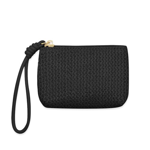 LJCZKA Straw Coin Purse for Women Small Straw Purse Zipper Clutch Wristlet Coin Wallet Bohemian Summer Beach Mini Pouch Bag (Black)