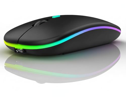 Image of Slim Wireless Mouse with Rechargeable Battery | Dual Mode BT + 2.4GHz Mouse | Silent Click | 800 /1200 /1600 DPI Adjustable | Multicolor LED | Lightweight Ergonomic Mouse for Laptop & PC (Black)