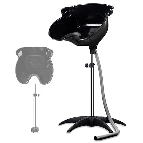 Portable Shampoo Bowl?Shampoo Basin Salon Sink Hair?Height & Angle Adjustable Hair Washing Bowl with Drain Hose?Black