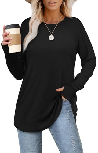 XIEERDUO Womens Tunic Tops to Wear with Leggings Long Sleeve Thumb Hole Shirts Crew Neck Curved Hem2
