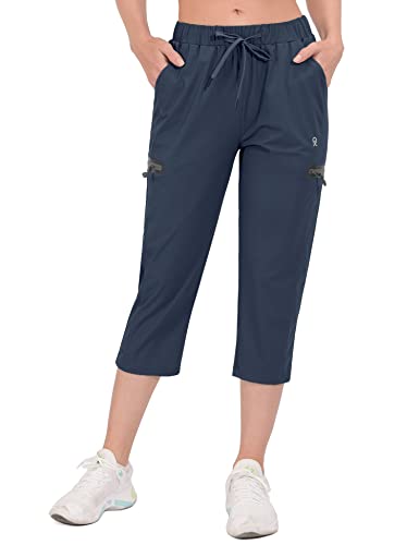 Little Donkey Andy Women's Ultra-Stretch Quick Dry Cool 3/4 Pants Capri Shorts Drawstring Lightweight Hiking Travel Casual Navy Blue L #TOP2