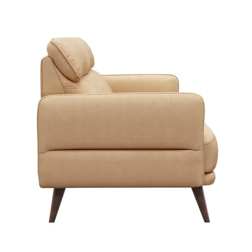 Image of Wakefit 3 Seater Sofa | 5 Year Warranty | Ivory Leatherette, Neem Wood, Modern Style, Living Room, Rectangular, Facing Front, High Density Foam, 70kg, Large Size
